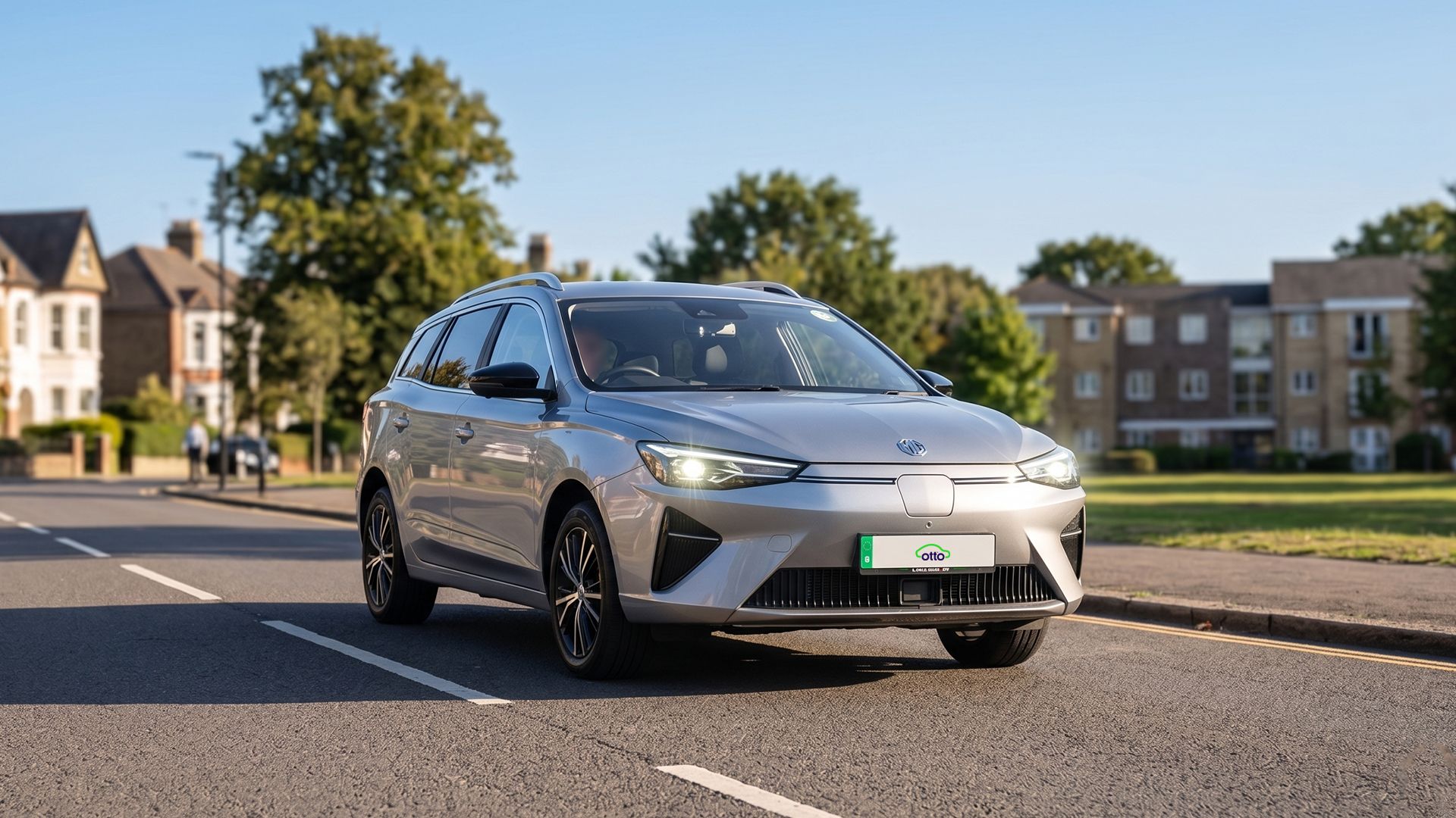 MG5 EV Trophy Long Range on a residential road